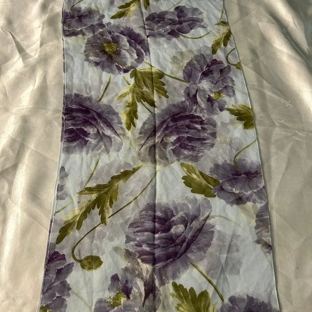 Purple floral silk scarf